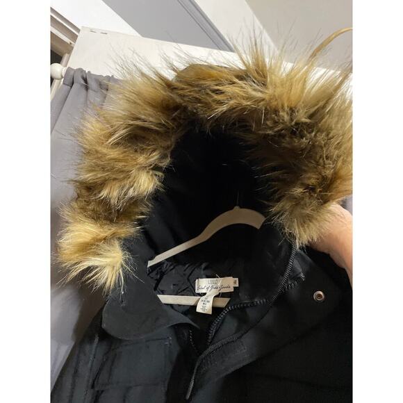 L.O.G.O / H& M WO size large Black hooded faux fur quilted coat multi pockets - Picture 14 of 14